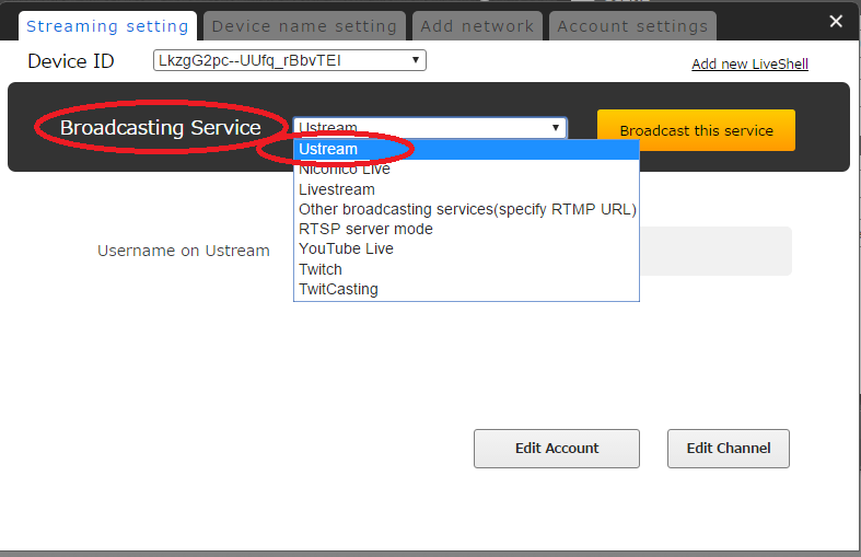 Broadcasting To Ustream With Rtmp Url And Stream Name Stream Key Liveshell Manual